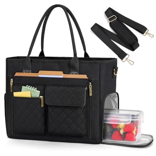Image of RAINSMORE Teacher Work Bag Laptop Bag with Lunch Compartment 15.6 Inch Laptop Tote Bags for Women Ladies Laptop Handbag for Nurses Office College Black