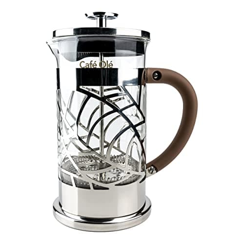 Image of Cafe Ole Floral Cafetière, 8-Cup (1 Litre) French Press Filter Coffee Maker for Three/Four, 18/10 Stainless Steel, silver, BM-10C