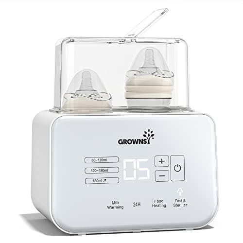 Image of Grownsy Bottle Warmer 9-in-1 Fast Baby Milk Warmer and Steriliser with LCD/Timer, Warms Evenly, Food Warmer&Defrost BPA-Free Warmer Display Accurate Temperature Control for Breastmilk (Cream-White)