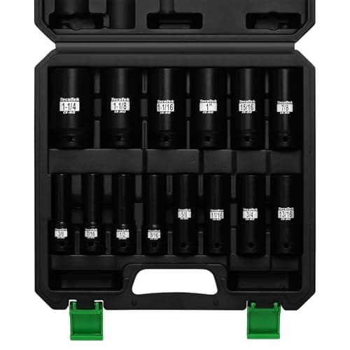Image of TecoTek 14PCS 1/2" Drive Deep Impact Socket Set, Heavy Duty Impact Sockets, 6-Point, SAE (3/8" to 1-1/4"), CR-MO Steel, With a Storage Case