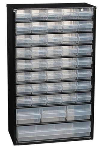 Image of RAACO Steel Storage Cabinet with 44 Trays with Pull Out Protection, Black