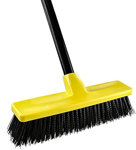 Image of Yard Brush Heavy Duty Outdoor Concrete Broom Telescopic Long Handle with Stiff Bristles for Cleaning Scrubbing Deck Driveway Yard Patio Wood Stone Tile Garden Warehouse Leaves Lawn