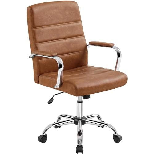 Image of Yaheetech Office Chair PU Leather Computer Desk Executive Chair Height Adjustable Swivel, with Arms and Back Support for Home Study Work, Retro Brown