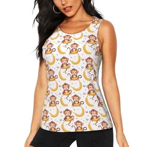 Image of Womens Tank Tops,Cute Banana Monkey Print Sleeveless Dry Fit Athletic Gym Running Workout Tank Top for Women, Black, M