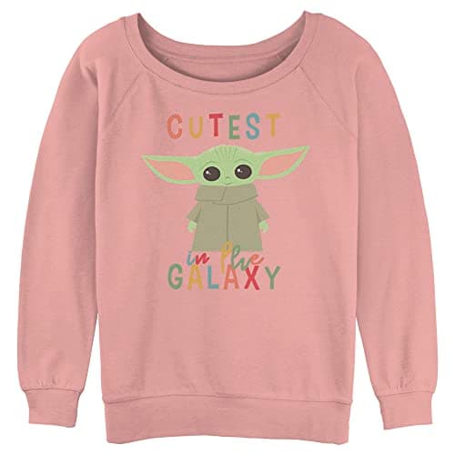 Image of STAR WARS Women's Mandalorian Cutest Little Child Junior's Raglan Pullover with Coverstitch Fleece, Desert Pink, XXL