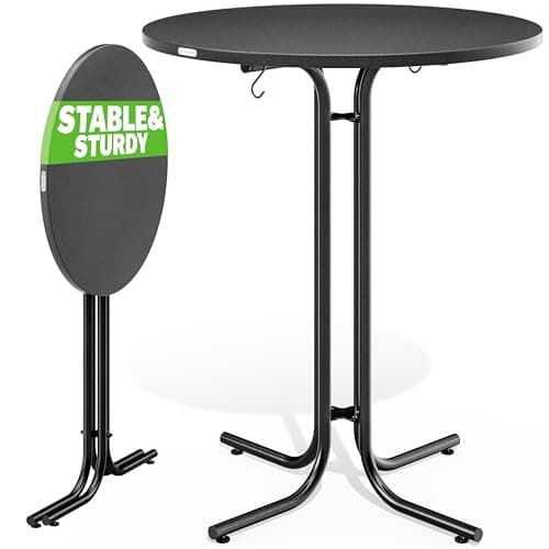 Image of CASARIA® Foldable Round Bar Table | 80 x 110cm | Sturdy Garden High Table with Wooden Top and Powder-Coated Metal Frame | Bistro & Party Table | Grey