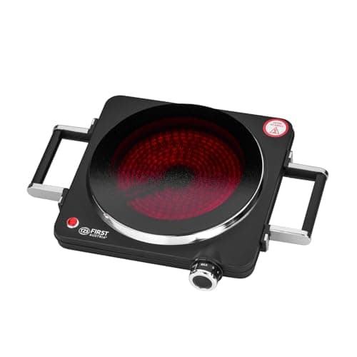 Image of TZS First Austria - Infrared Hot Plate with handles Single Glass Ceramic Stove Plate ALL Pot Types 1500W - Portable Hob Electric Cooktop for Camping & Apartment - Stepless Adjustment & Indicator Light