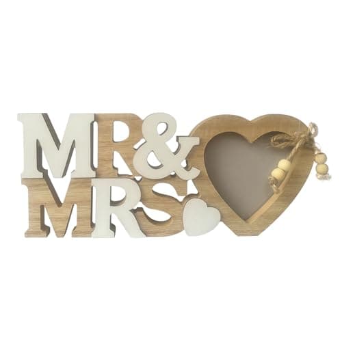Image of Mr & Mrs Wedding Picture Frames Wedding Decorations with Heart Photo Frame,Wood Gifts for Bride and Groom, for Engagement, Anniversary, Party Reception, Photography Accessories