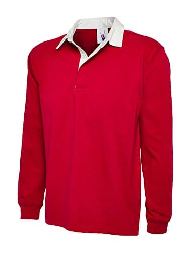 Image of Uneek New Mens Plain Premium Rugby Shirt -Red - X-Large