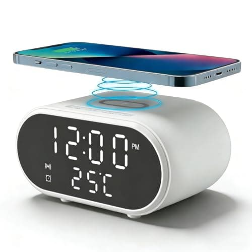Image of 2-in-1 Wireless Charging Alarm Clock,Smart Digital Alarm Clocks Bedside,15W Fast Wireless Charger Electric Alarm Clock Charging Station with LED Display USB-C Power Cable for Bedroom,Office & Dorm