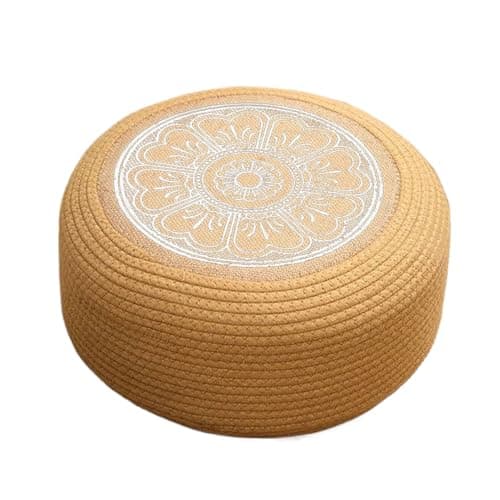 Image of Handwoven Rattan Ottoman, Waterproof Outdoor Footstool, Tatami Floor Cushion with Weather Resistant Cover, Garden Seating with Coastal Style, Deck Furniture for Porch Poolside
