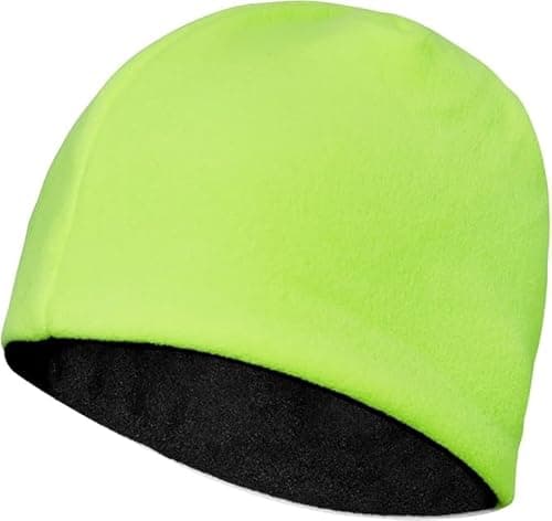 Image of GM Apparel Hi-Vis Reversible Beanie Hat - High Visibility Yellow Fleece Winter Cap | Thermal Warm Protection Against Cold Wind & Snow |Cycling, Running, Walking, Outdoor Workwear, Men & Women