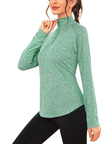 Image of iClosam Womens Long Sleeve Tops 1/4 Zip Polo Shirts UPF 50+ Running T-Shirt Quick Dry Gym Sports Workout Cycling Golf Tops Green