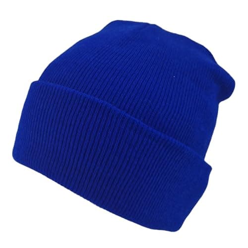 Image of Komonee Beanie Hat Plain Royal Blue Soft Comfortable Casual for Men Women Warm Knitted Winter Woolly Skully Ski Headwear Stretchy Thermal Unisex Cap Perfect for Daily Wear Outdoor Sports