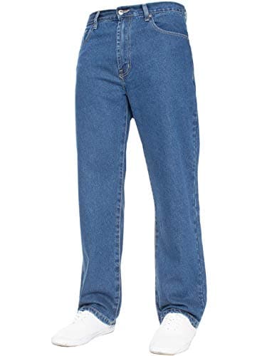 Image of New Mens Straight Leg Basic Heavy Work Jeans Denim Pants All Waist Big Sizes 40W X 30L Stone Wash