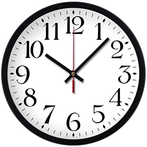 Image of Wall Clock 12 inch Large Number Silent Quartz Decorative Clocks, Battery Operated, Decorative Home Office School Kitchen(Black White)…