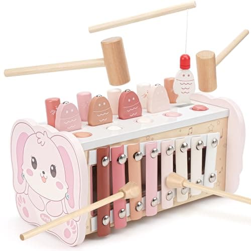 Image of Joyreal Montessori Toys for 1 Year Old Girls Boys - Wooden Hammering Pounding Baby Toy With Xylophone Magnetic Fishing Game, Educational Birthday Gifts Girl Boy Toys age 1 2 3