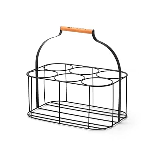 Image of simpa Colour Wire Metal Wine Beer Milk Beverage 6 Bottle Carrier Holder Caddy with Handle - Matt Black