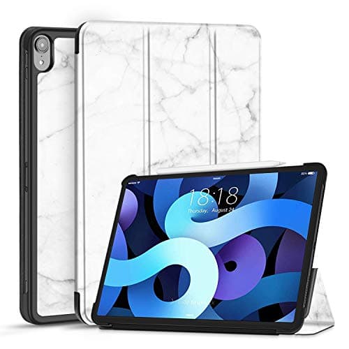 Image of TNP Cover Case for iPad Air 11 Inch M2 6th 2024, 5th 4th Generation(2022 2020) - 10.9" Marble White Case with Pencil Holder for 2nd Gen Apple Pencil - Protective Cover with Trifold Stand