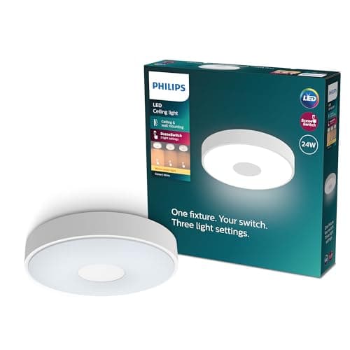 Image of Philips Coiner LED Ceiling Light, SceneSwitch, 24W, 2800lm, 2700K Warm White Light, EyeComfort, Dimmable Ceiling Lamp, IP20, Round, White