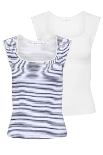 Image of PixieGirl Petite 2 Pack White & Blue Stripe Cotton Vest Top Petite