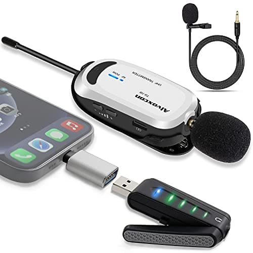 Image of Alvoxcon Wireless Microphone for iPhone & Computer USB Lapel Mic System for Android, PC, Laptop, Speaker, Podcasting, Vlog, YouTube, Conference, Vocal Recording, Gaming (with Monitor Jack)