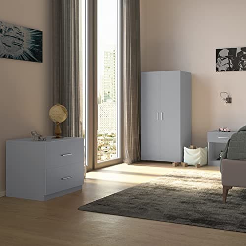 Image of URBNLIVING Orlando 3 Pc Wooden Kids Bedroom Set Wardrobe Chest Cabinet Bedside Table (Grey)