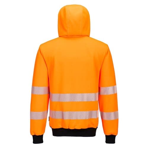 Image of Portwest PW327 PW3 Hi Vis Zip Hoodie Reflective Tape Durable Knitted Fabric Breathable Work Sweatshirt Secure Pockets Adjustable Fit Certified Safety, Orange/Black, 5XL