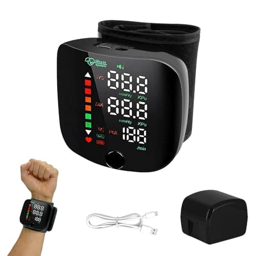 Image of Blood Pressure Monitors Wrist, Rechargeable Blood Pressure Machine with Large LCD Display, Accurate Wrist Blood Pressure Monitor for Home Use, Memory Function for Adults and Elderly