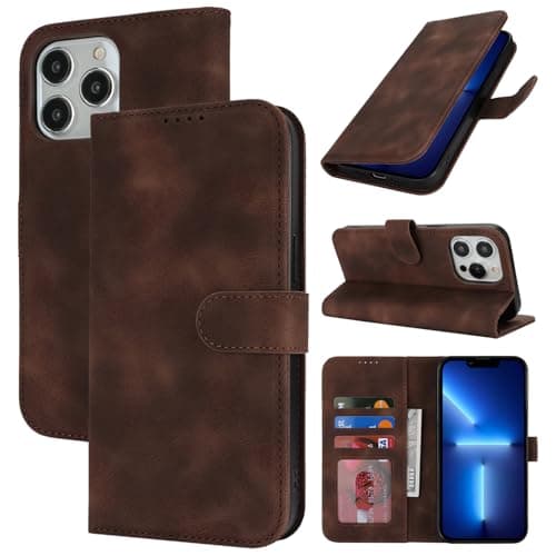 Image of Zouzt Case for iPhone 13 Pro Max / 12 Pro Max (6.7 Inch), Premium PU Leather Wallet Case with Credit Card Holder Slot Flip Folio Kickstand Shockproof Protective Phone Cover (Vintage Dark Brown)