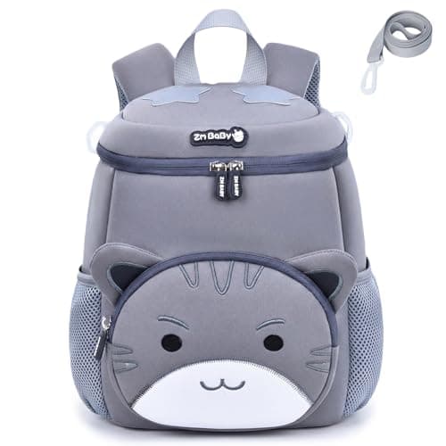 Image of Aulenge Ultra-Waterproof School Backpack - Cute Animal Cat Design Diving Fabric Kids Bags Backpack With Anti Lost Leashes Grey