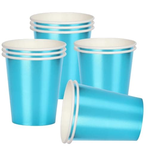 Image of RONGZUBAT 10pcs Blue Disposable Party Paper Cups, Holographic Blue Disposable Party Drinking Coloured Paper Cups for DIY Holiday,Picnic,Weddings,Birthday Party Cup Table Decorations