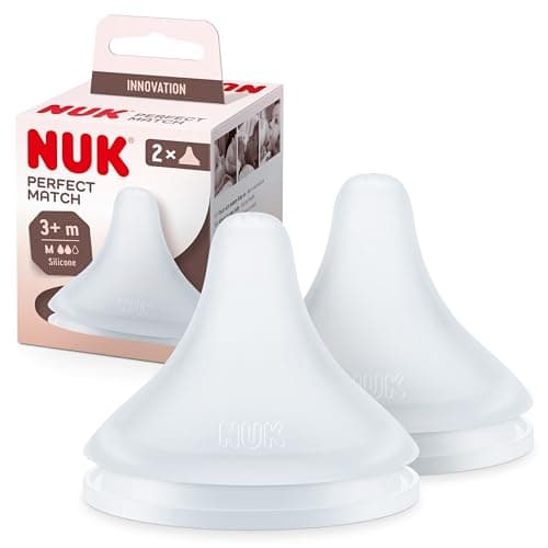 Image of NUK Perfect Match Baby Bottle Teats | 3+ Months | Adapts to Baby's Palate | Anti Colic Vent | BPA-Free | Medium Silicone Teat for Bottles | 2 Count