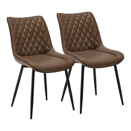 Image of WOLTU Dining Chairs Set of 2, Accent Chairs for Kitchen/Bedroom/Reception Room/Balcony, Leatherette, Brown, with Backrest and Padded Seat