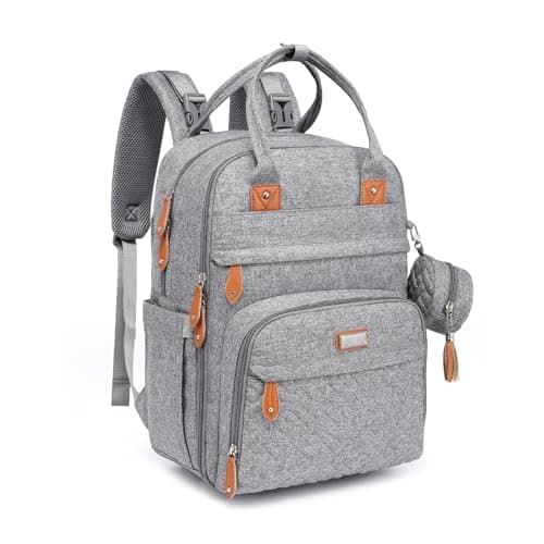 Image of BabbleRoo Baby Changing Bag Backpack, Nappy Changing Back Pack Diaper Bags with Changing Mat & Pacifier Holder for Mom & Dad (Light Grey)