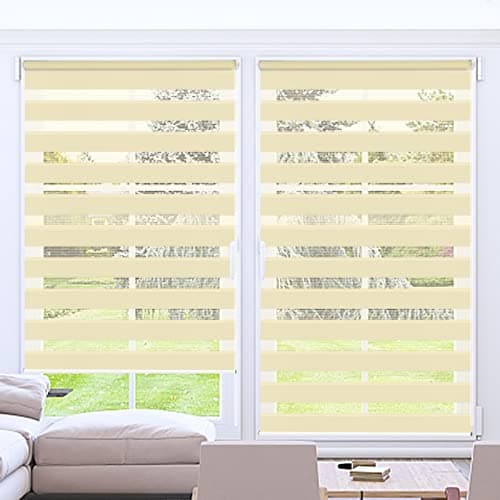 Image of Kokorona Day and Night Blinds Zebra Roller Blinds for Windows, Dual Layer Fabric Zebra Blinds for Doors, Light Filtering Privacy Day Night Blinds, 90cm Wide x 230cm Drop, Beige
