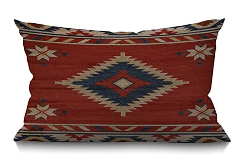 Image of BGBDEIA Vintage Southwest American Cushion Cover Red Aztec Cotton Linen Decorative Rectangular Throw Pillow Cover Pillowcase for Sofa and Bed Couch 12"X20" 30 x 50 cm