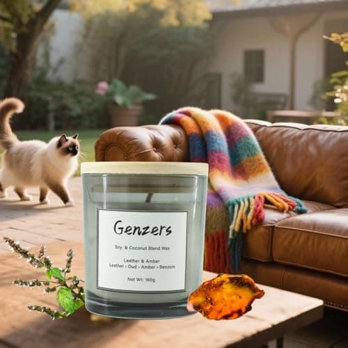 Image of Amber and Leather Scented Candles for Healing,Perfume Smell Sandalwood Jar Candle Clean Burning,Xmas Candles Woody Scent with Lid,Candle Gift for Men,Christmas Soy Wax Candles for Table