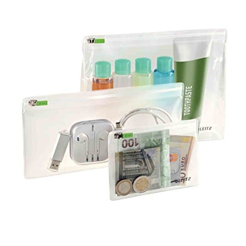Image of Leitz Small, Medium and Large Traveller Zip Pouch Set Complete Range, Plastic, Clear