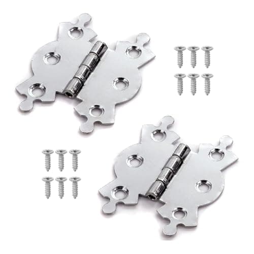 Image of Fancy Polished Chrome Butterfly Butt Hinge 50mm/2" Antique Butterfly Design Fancy Cabinet Door Hinge with Matching Screw Decorative Hinges Door Furniture Pack of 2.