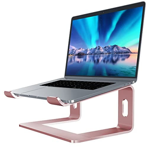 Image of SOUNDANCE Aluminum Laptop Stand for Desk Compatible with Mac MacBook Pro Air Apple Notebook, Portable Holder Ergonomic Elevator Metal Riser for 10 to 15.6 inch PC Desktop Computer, LS1 Gold Pink