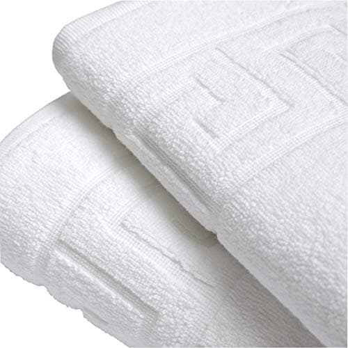 Image of A & B TRADERS Egyptian Cotton Bath Mats Classic Greek Key Pattern 750 GSM Terry Towelling Soft Touch (White, 2)