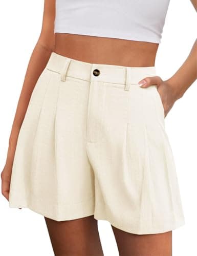Image of Crsiphee Women Dressy Wide Leg Shorts Button Waist Tailored Shorts with Pockets Summer Casual Outfits for Beach and Vacation 2026 Khaki S