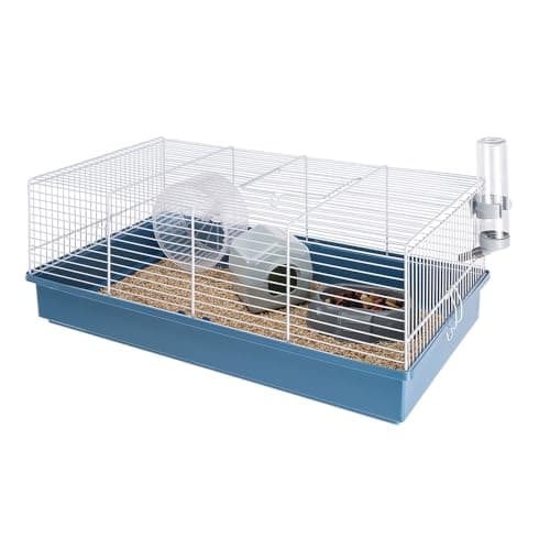 Image of Ferplast CRICETI 11 Large Hamster Cage - Fully Equipped, Spacious Interactive Habitat, Exercise Wheel & Accessories Included - Easy Clean, 57.5x31xh21 cm - Blue