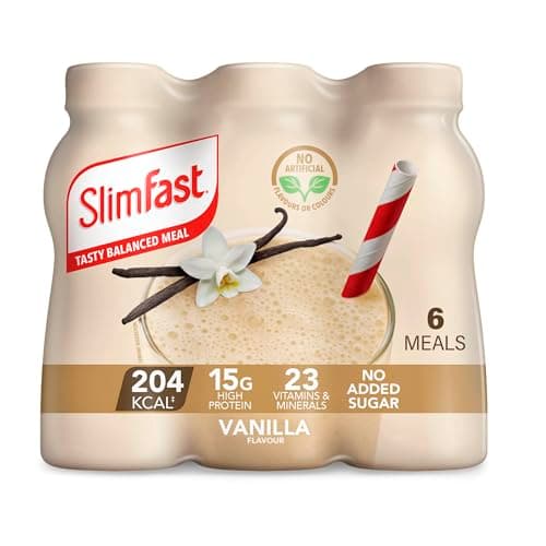 Image of SlimFast Ready To Drink Shake, Tasty, Balanced Shake with Vitamins and Minerals, No Sugar, Vanilla Flavour, 6 x 325 ml Multipack