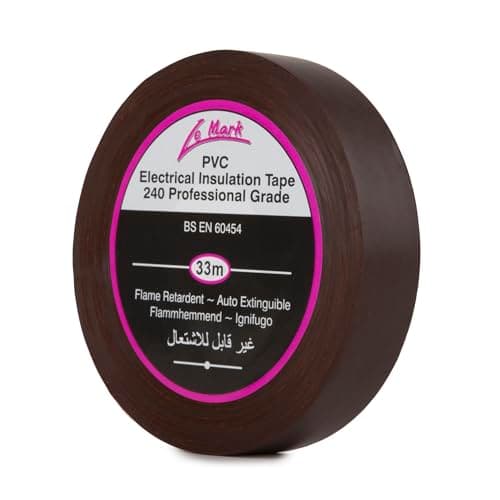 Image of Le Mark Brown PVC Electrical Insulation Tape - 33m x 19mm, Flame Retardant, RoHS & BS EN 60454-2 Compliant, Water & Abrasion Resistant, Easy Unwind & Tear, Professional Grade