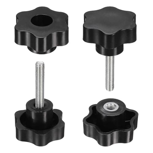 Image of sourcing map 2 Set Star Knobs M8 x 45mm Male + M8 Female Thread 48mm Head Metric 6-Star Threaded Stud Clamping Handles Screw in Through Hole Hand Jig Knob Thumb Screws, Black