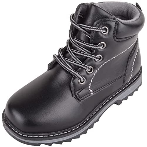 Image of ABSOLUTE FOOTWEAR Kids Boys Lace Up Sturdy Walking PU High Top Boots Shoes, Black, UK Infant 9 / EU 27