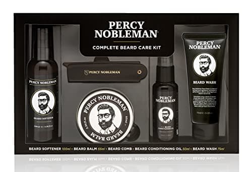 Image of Percy Nobleman Complete Beard Care Kit: Beard Grooming Giftset with Softener, Scented Conditioning Oil, Nourishing Balm, Gentle Beard Wash, Folding Acetate Comb – Gift Set for Growth & Softening