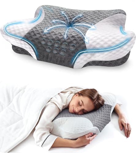 Image of Memory Foam Cervical Neck Pillows - Side Sleeper Pillows for Pain Relief Contour Memory Foam Pillows Ergonomic Neck Support - Adjustable Orthopedic Bed Pillows with Breathable Pillowcase for Sleeping